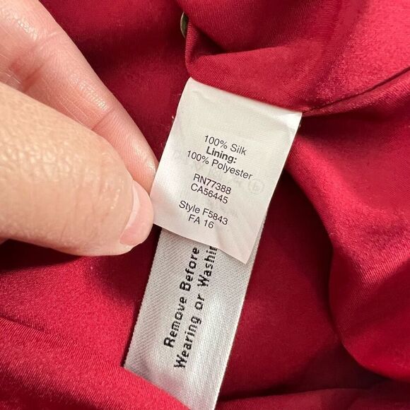 Madewell Women's Size 2 Silk Short Sleeve Ascot Tile Drop Waist Dress Burgundy - Picture 12 of 12